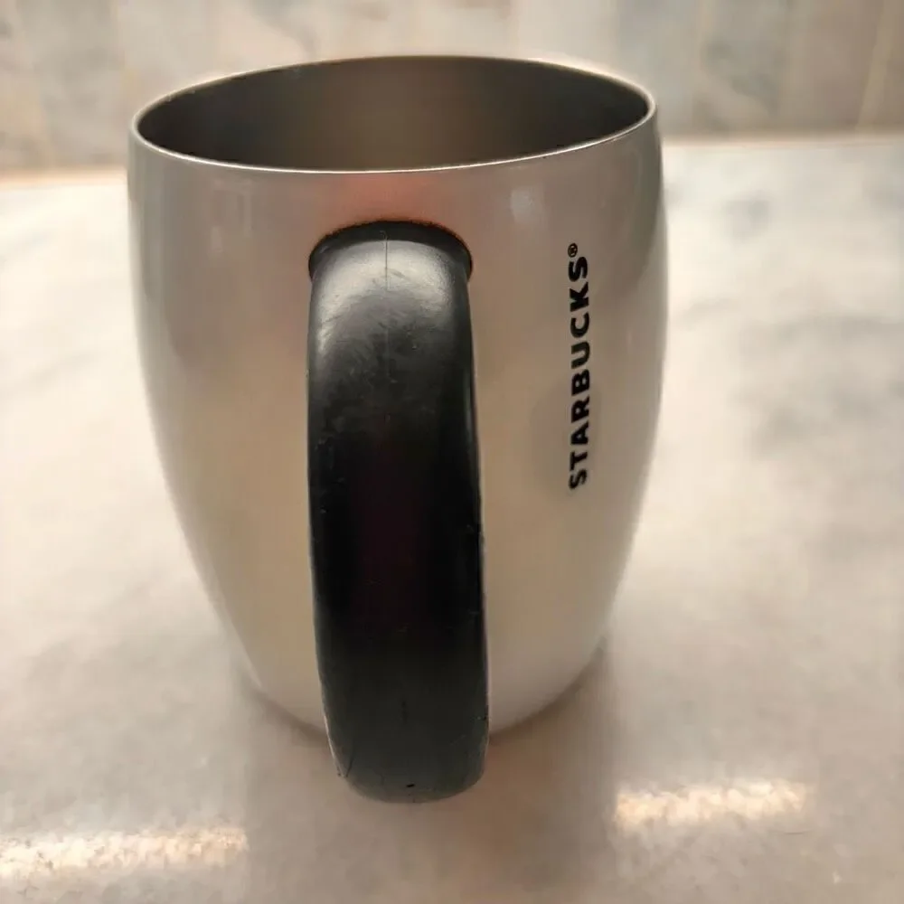 RARE Vintage 2013 Starbucks Stainless Steel White Pearlescent Mug with Lid, 14 f